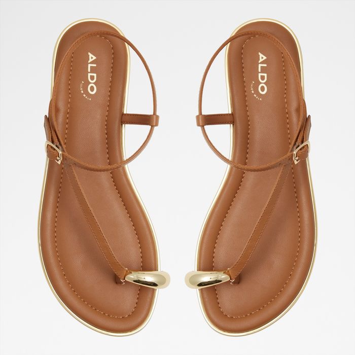 Flat sandals in cognac leather - JOMALI