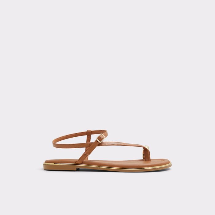 Flat sandals in cognac leather - JOMALI