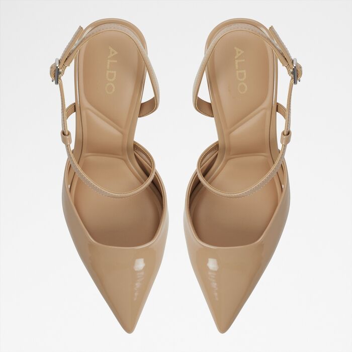 Kitten heeled shoes in beige patent - JULEZ
