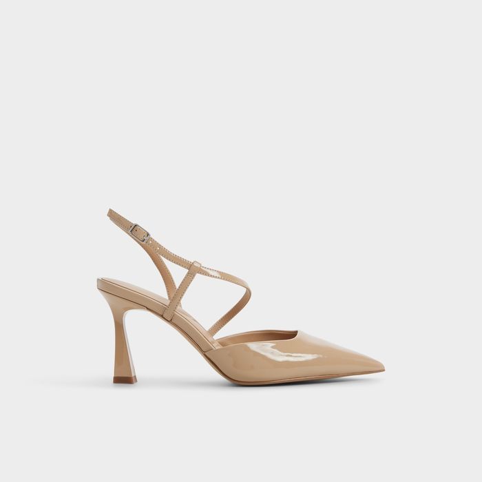 Kitten heeled shoes in beige patent - JULEZ