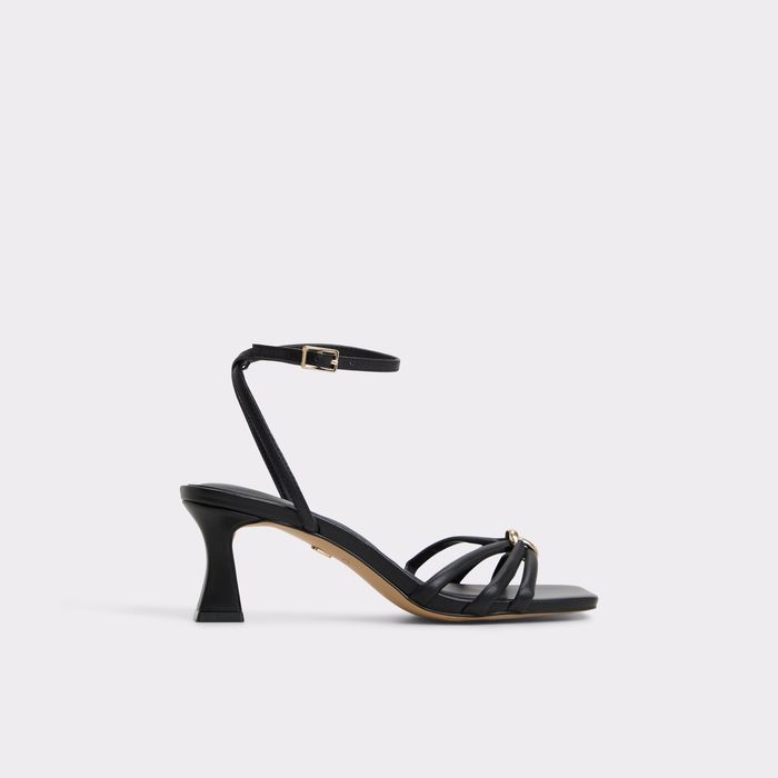 Kitten heeled sandals in black leather - KAILAYA