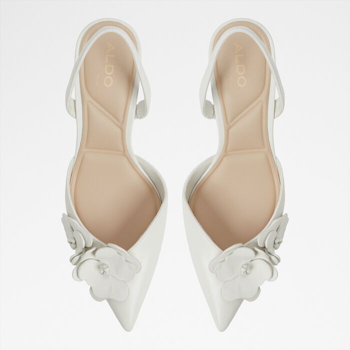 Kitten heeled shoes in white leather - LEILANIA