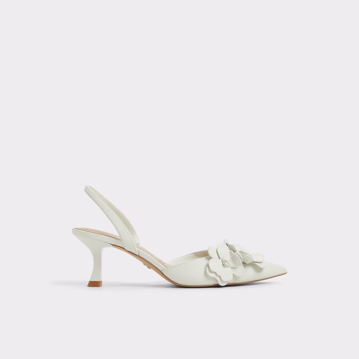 Kitten heeled shoes in white leather - LEILANIA