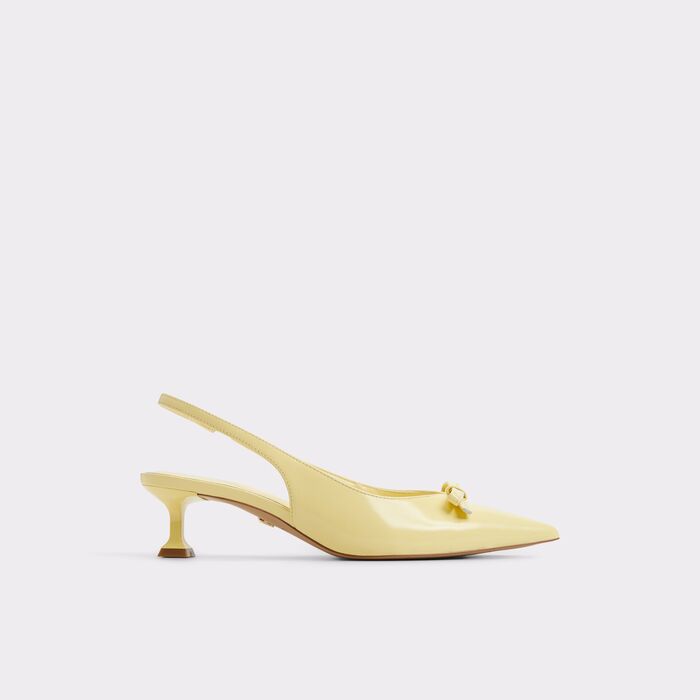 Kitten heeled shoes in yellow leather - LUXURIANT