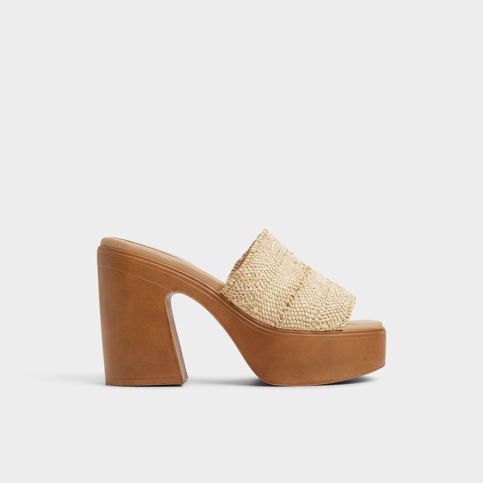 Block heeled with platform mules in beige - MAYSEE