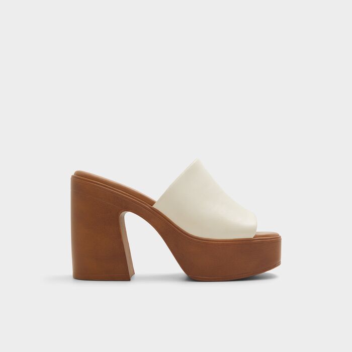 Block heeled with platform mules in white leather - MAYSEE
