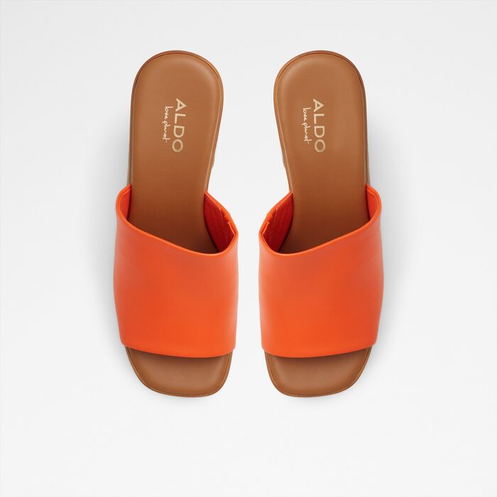Block heeled with platform mules in orange leather - MAYSEE