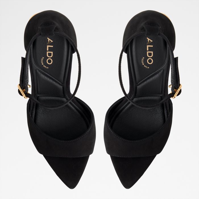 Stiletto heeled sandals in black leather - MEDEZA
