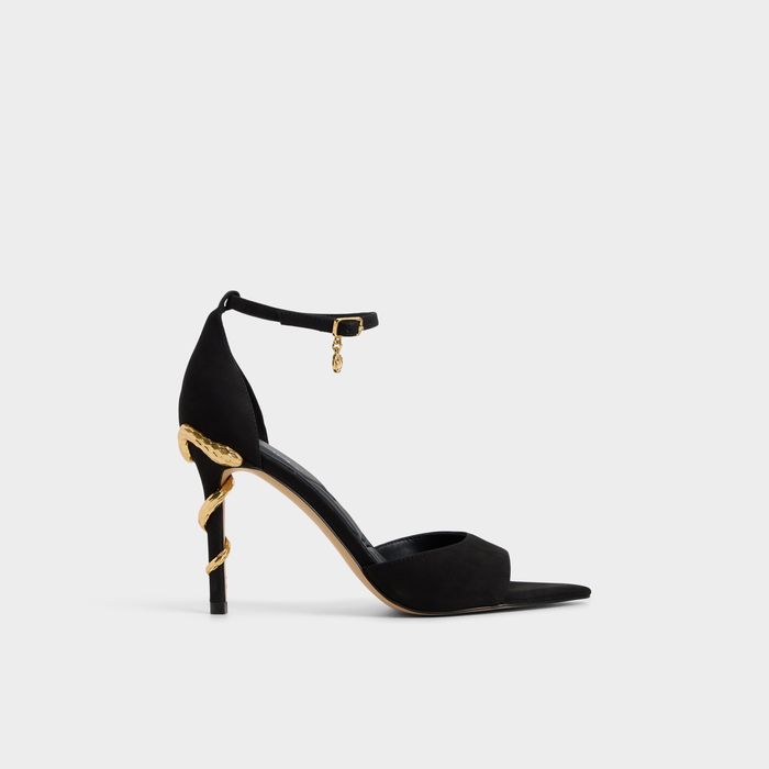 Stiletto heeled sandals in black leather - MEDEZA