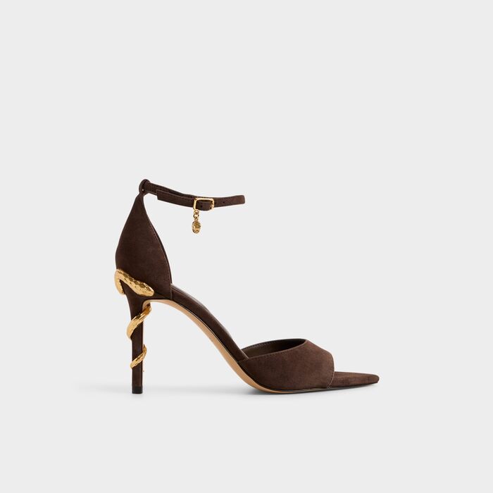 Stiletto heeled sandals in brown leather - MEDEZA