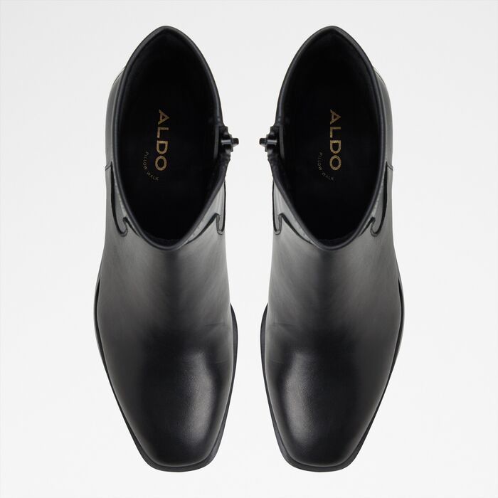 Block heeled ankle boots in black leather - MERAENDAR