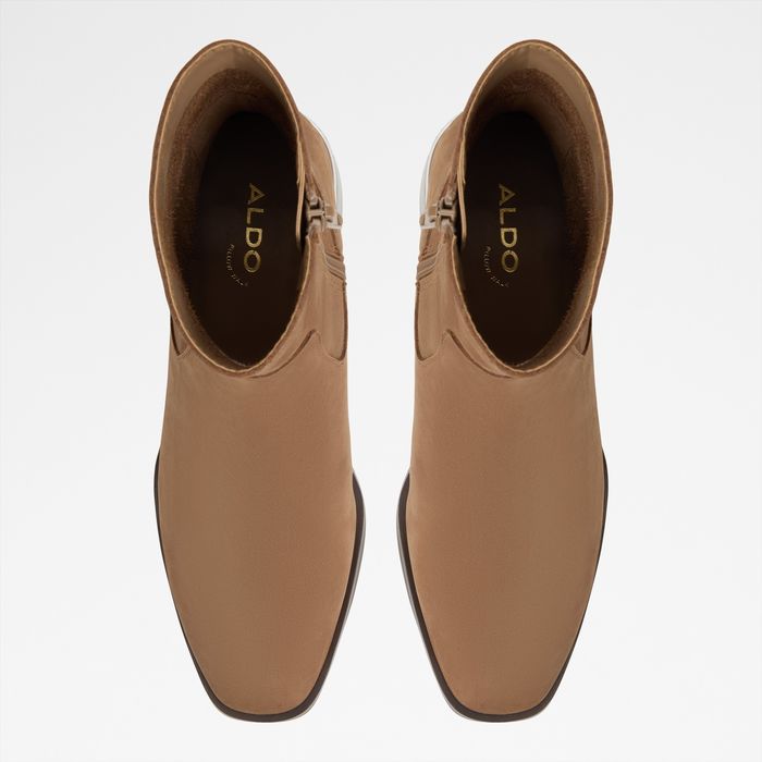 Block heeled ankle boots in cognac leather - MERAENDAR