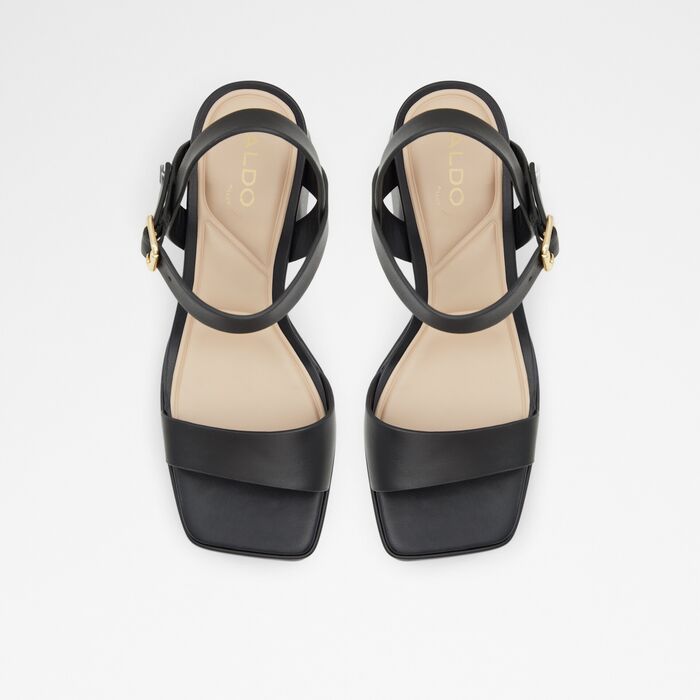 Block heeled sandals in black leather - MONTSE