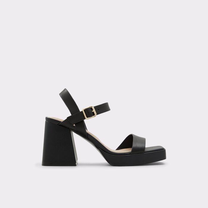 Block heeled sandals in black leather - MONTSE