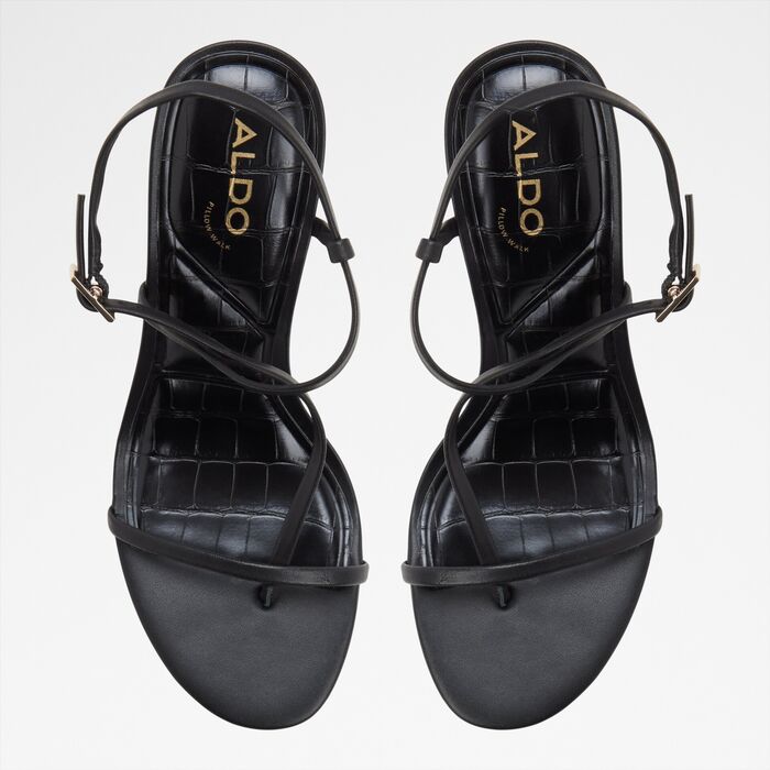Stiletto heeled sandals in black leather - NALLIA