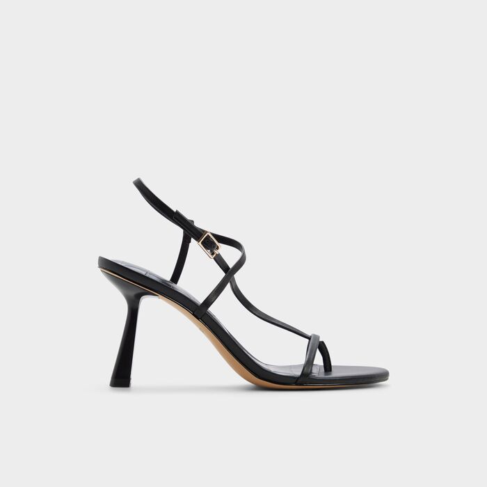 Stiletto heeled sandals in black leather - NALLIA