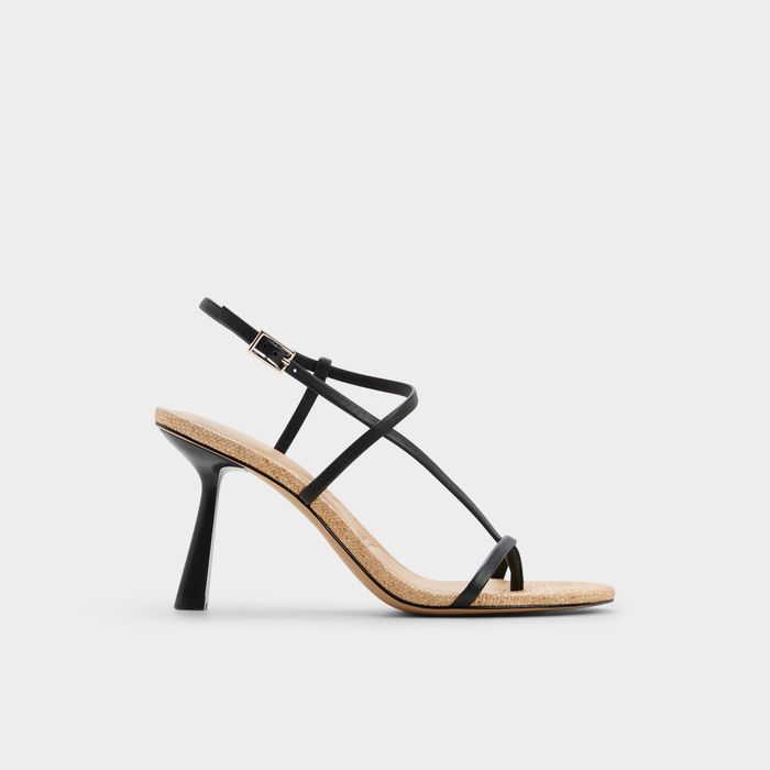 Stiletto heeled sandals in black leather - NALLIA