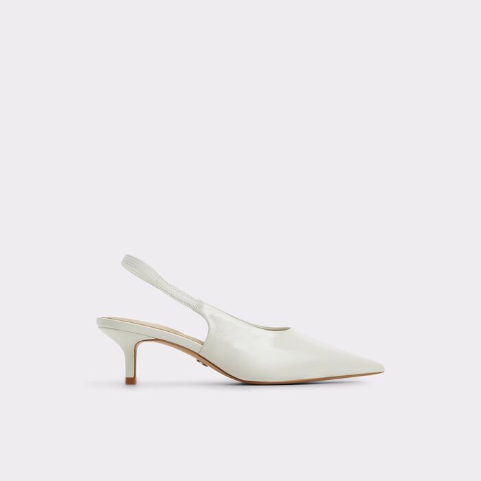 Kitten heeled shoes in white leather - OCEWETH