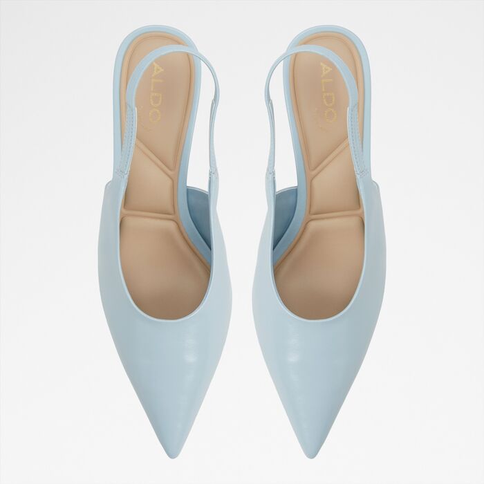 Kitten heeled shoes in blue leather - OCEWETH