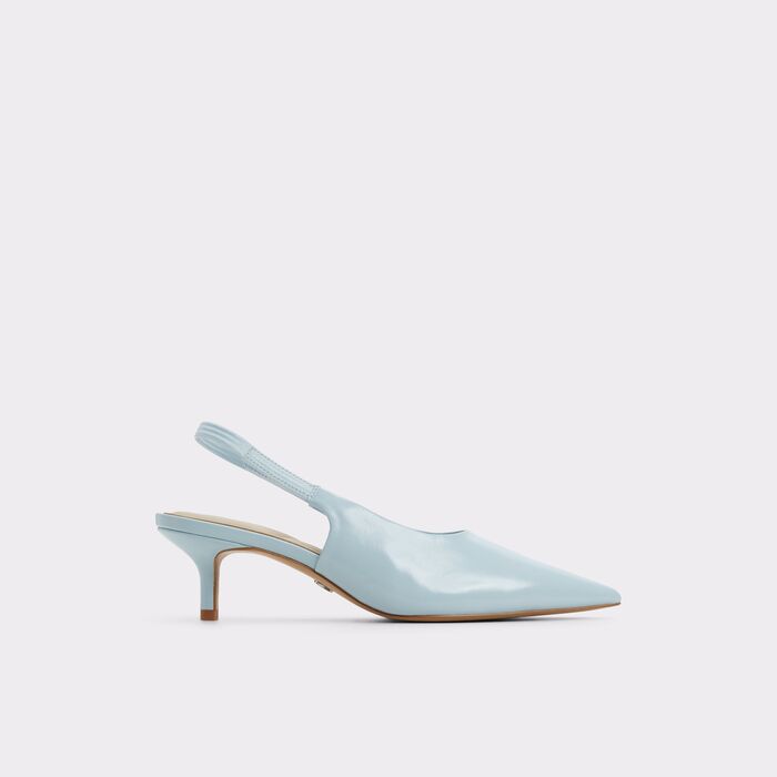 Kitten heeled shoes in blue leather - OCEWETH