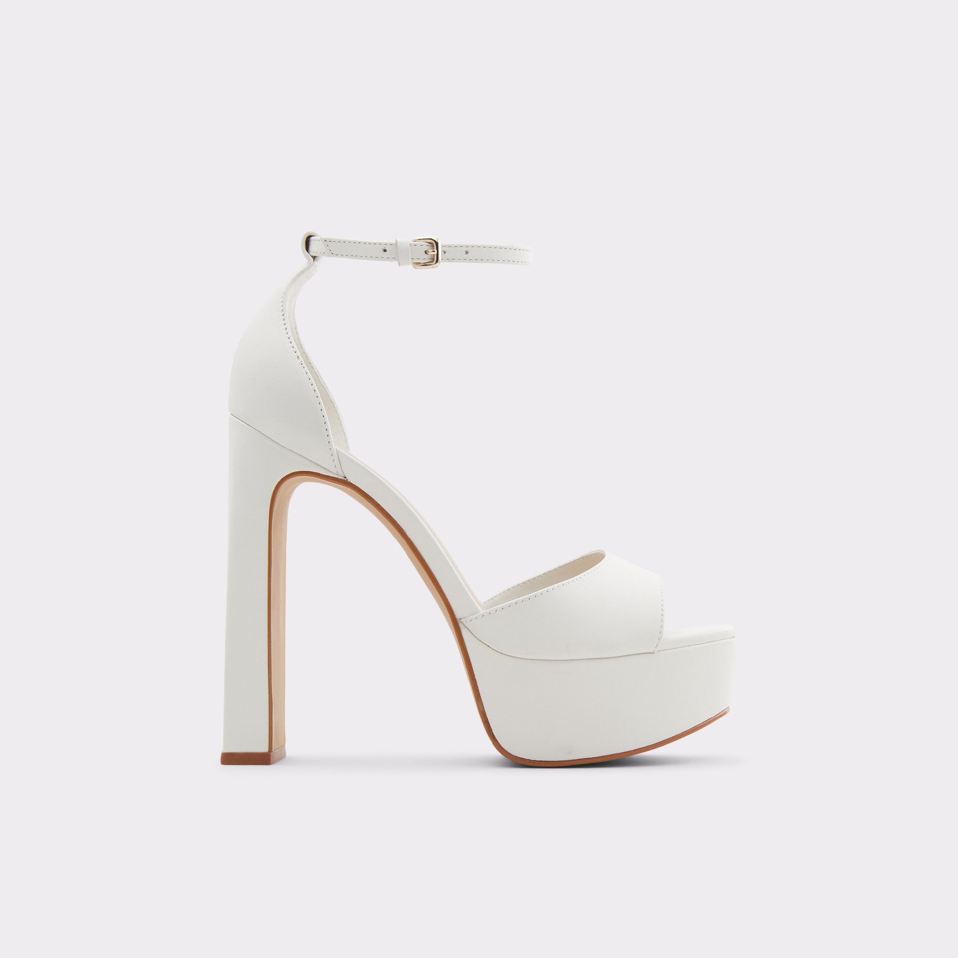 Woman sandals in leather white, block heel with platform