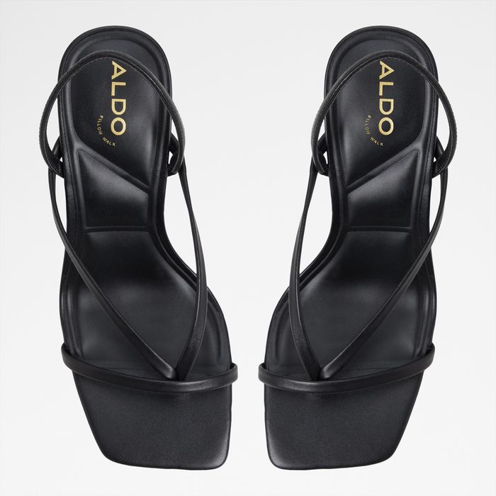 Kitten heeled sandals in black leather - RIVA