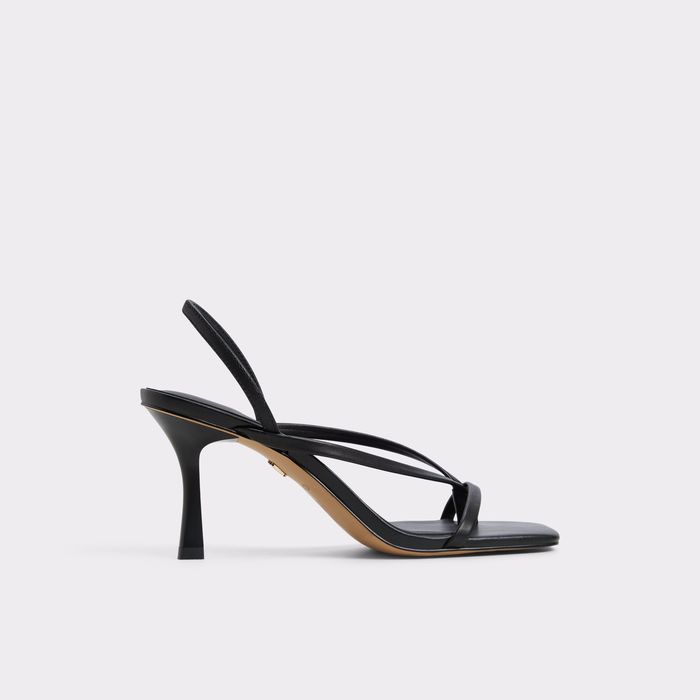 Kitten heeled sandals in black leather - RIVA