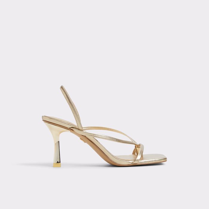 Kitten heeled sandals in gold leather - RIVA