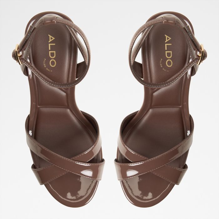 Block heeled sandals in brown patent - ROSINE