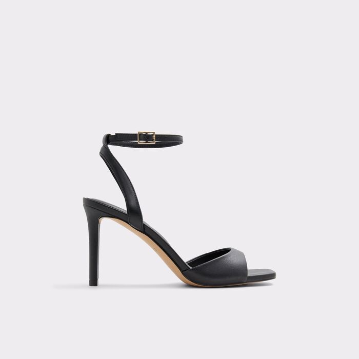 Stiletto heeled sandals in black leather - SAKE