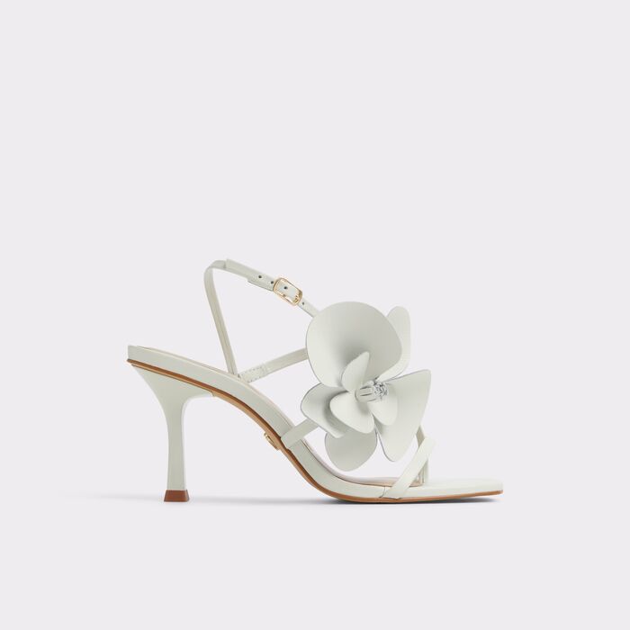 Kitten heeled sandals in white leather - SANDFLOWER