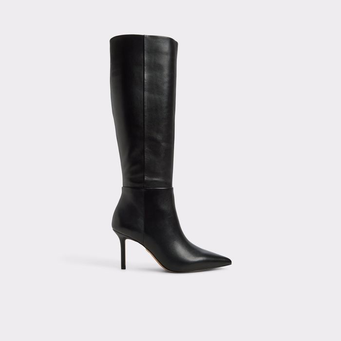 Stiletto heeled boots in black leather - SAPHIRIA