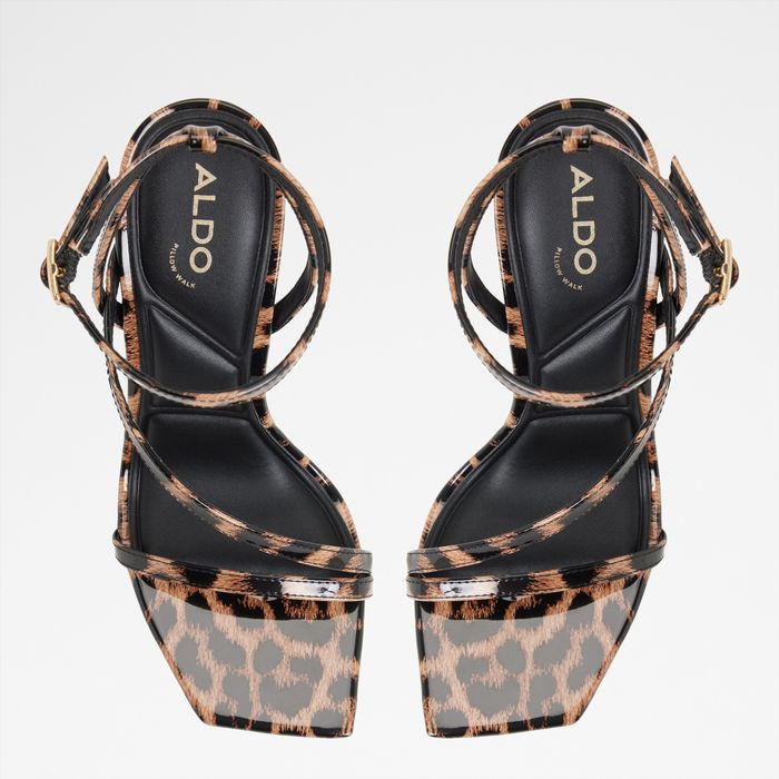 Stiletto heeled sandals in black patent - SCINTILLA
