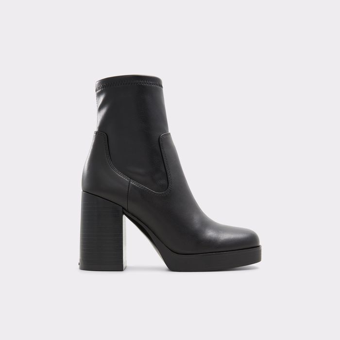 Block heeled ankle boots in black leather - SERAPHICA