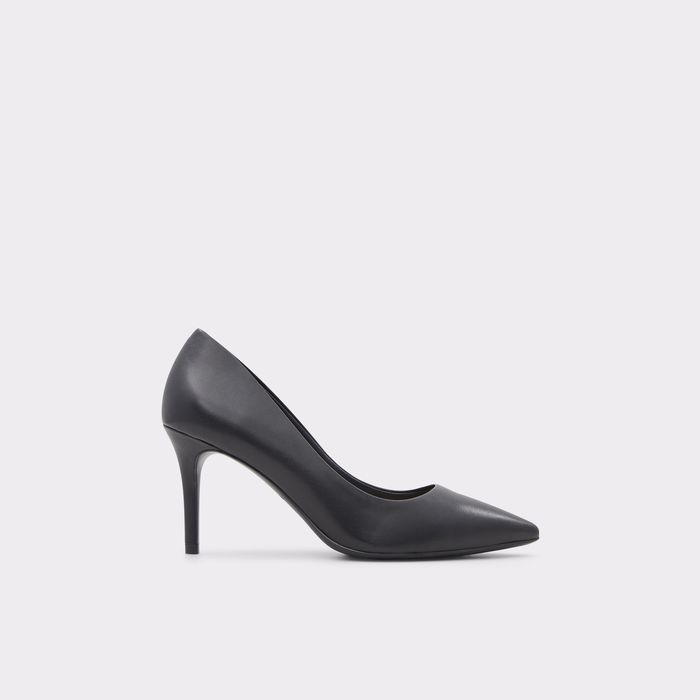 Stiletto heeled shoes in black leather - SERENITI