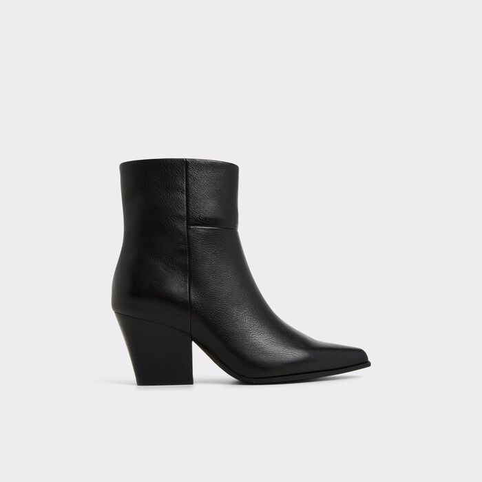 Block heeled ankle boots in black leather - SHANAH