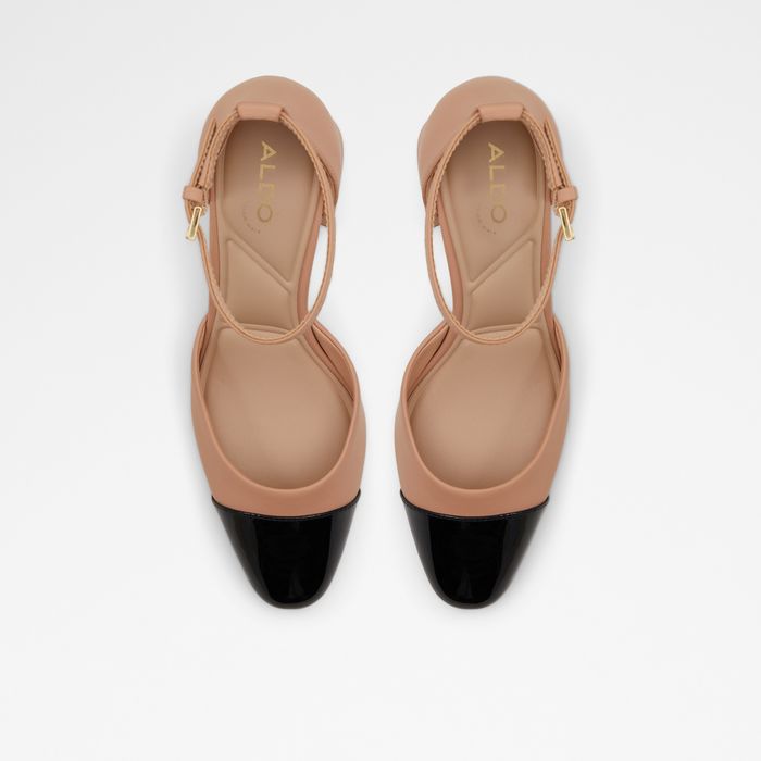 Block heeled shoes in beige leather - SILVANA