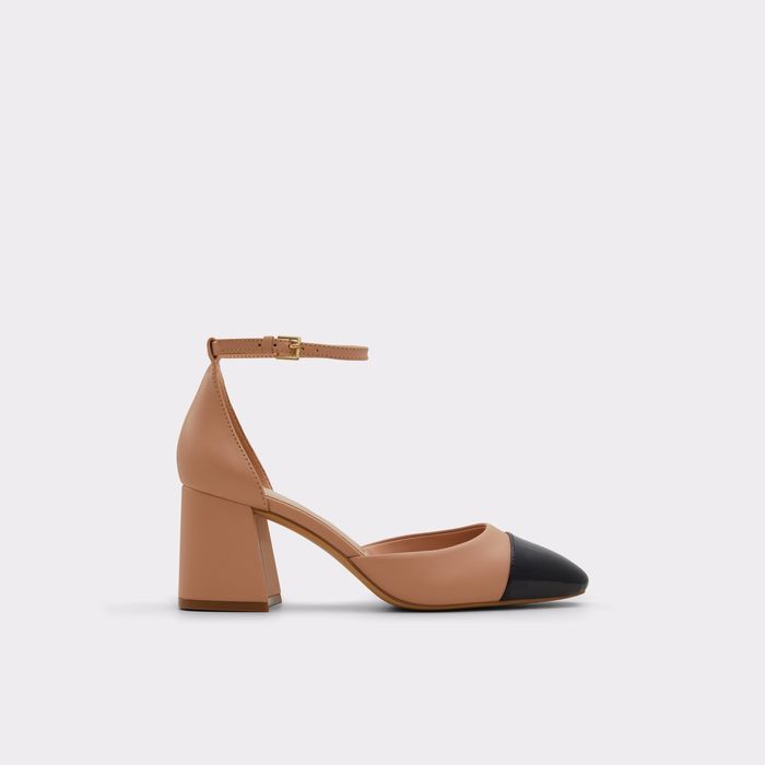 Block heeled shoes in beige leather - SILVANA