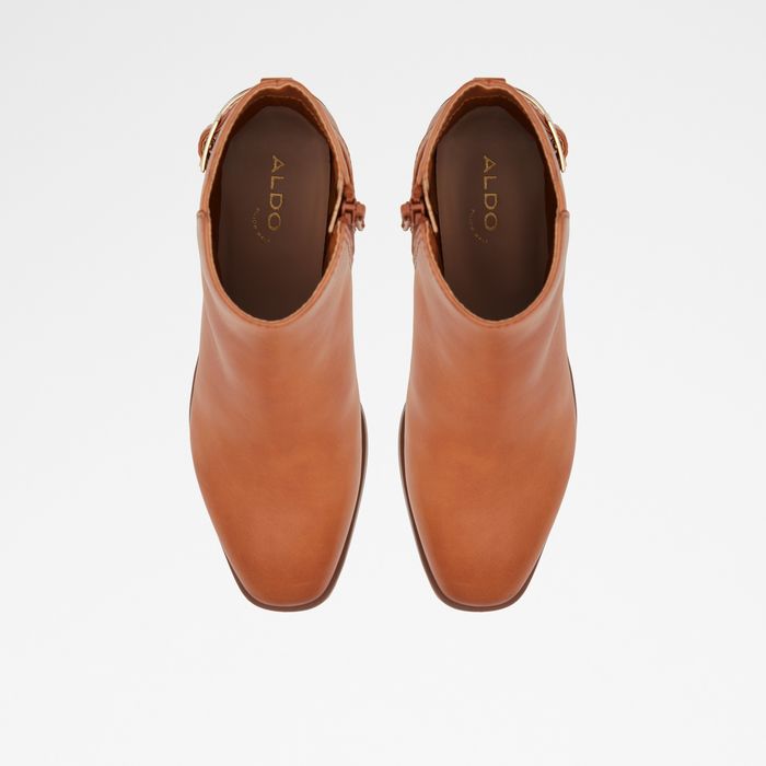 Block heeled ankle boots in cognac leather - SIRAVETH