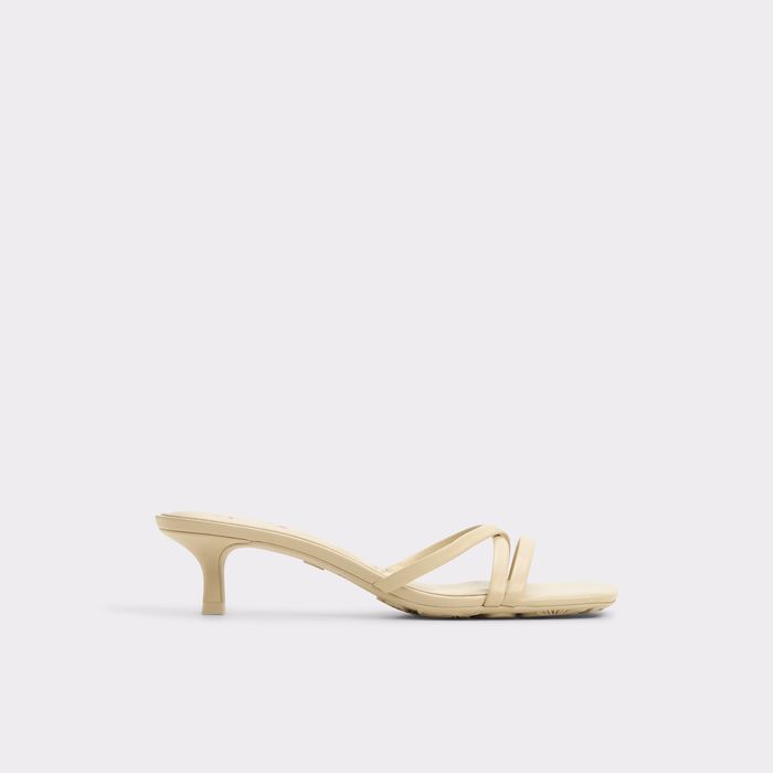 Kitten heeled mules in beige leather - SOFIANA
