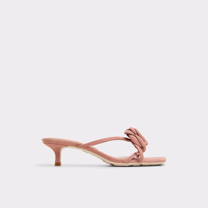 Kitten heeled mules in pink leather - SOFIANE