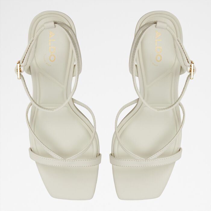 Block heeled sandals in white leather - STELLARE