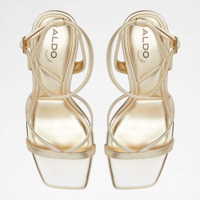 Block heeled sandals in gold leather - STELLARE