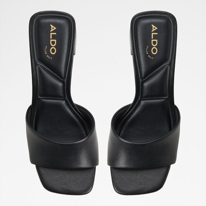 Block heeled mules in black leather - TISHA
