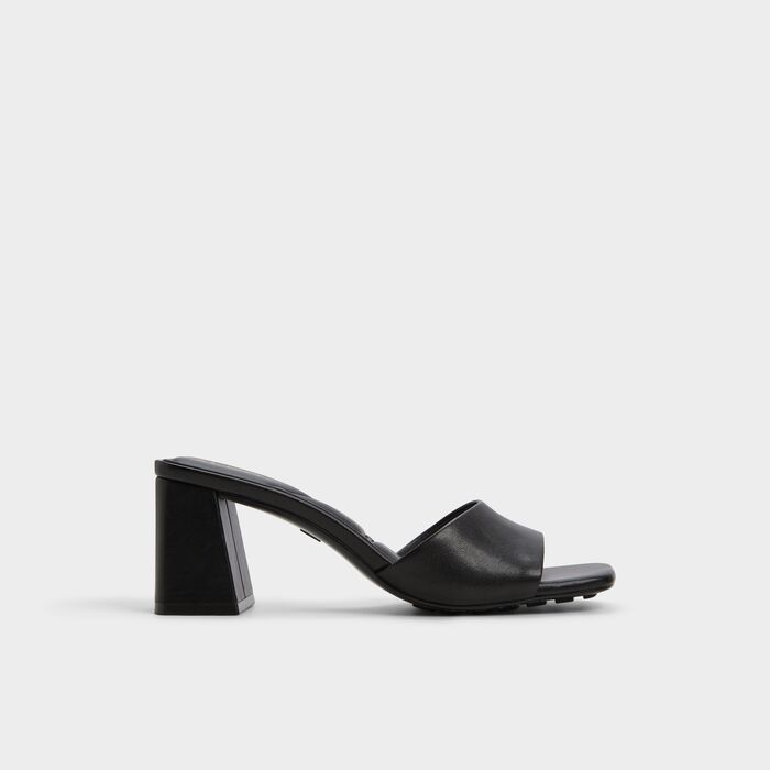 Block heeled mules in black leather - TISHA