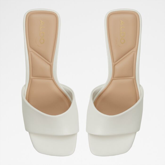 Block heeled mules in white leather - TISHA