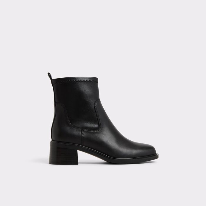 Block heeled ankle boots in black leather - TYWYN