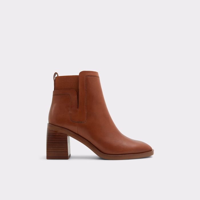 Block heeled ankle boots in cognac leather - UNELIVETH