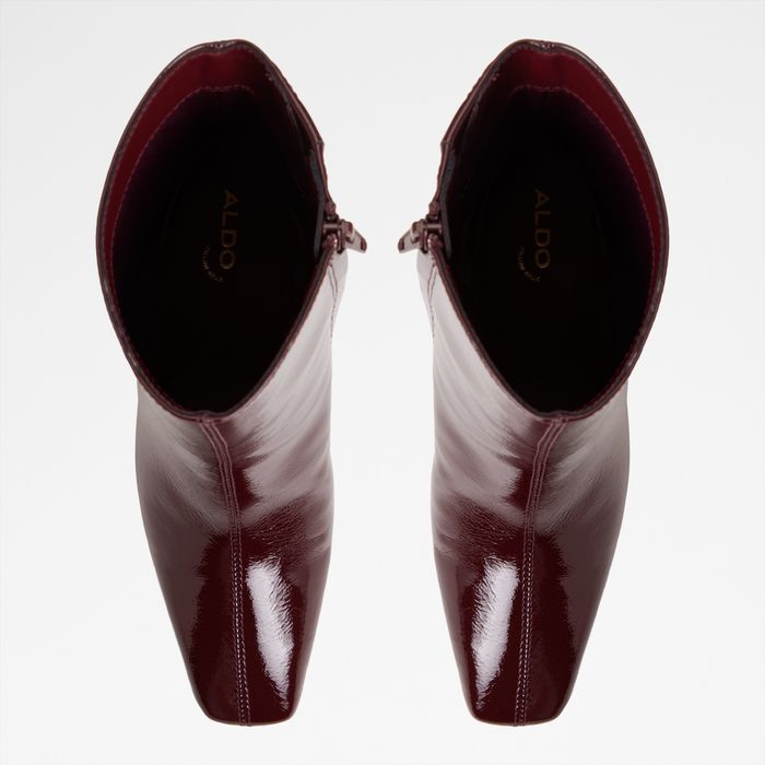 Block heeled ankle boots in bordo patent - VELLAMO