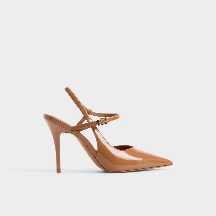 Stiletto heeled shoes in cognac patent - VIVENNE